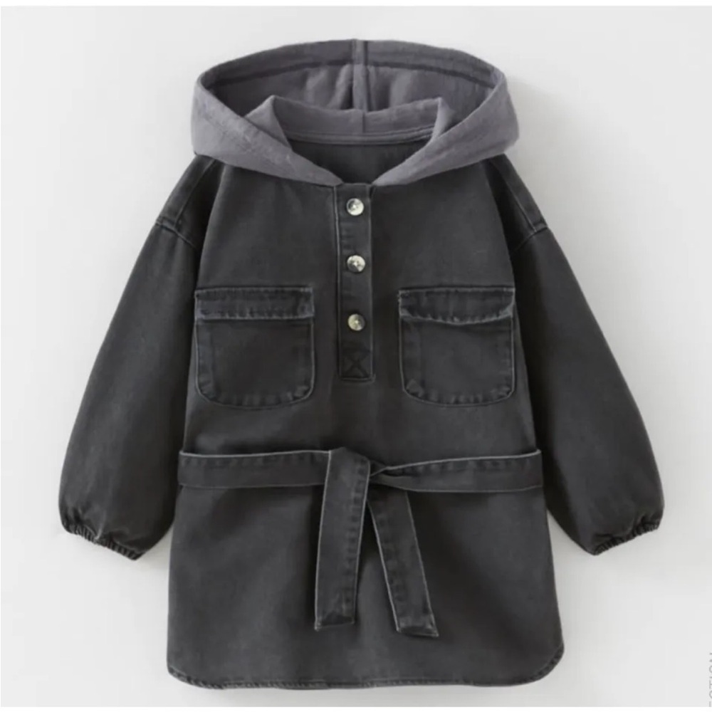 Zara Girls Denim Dress Hooded Gray 4-5 Years NWT
